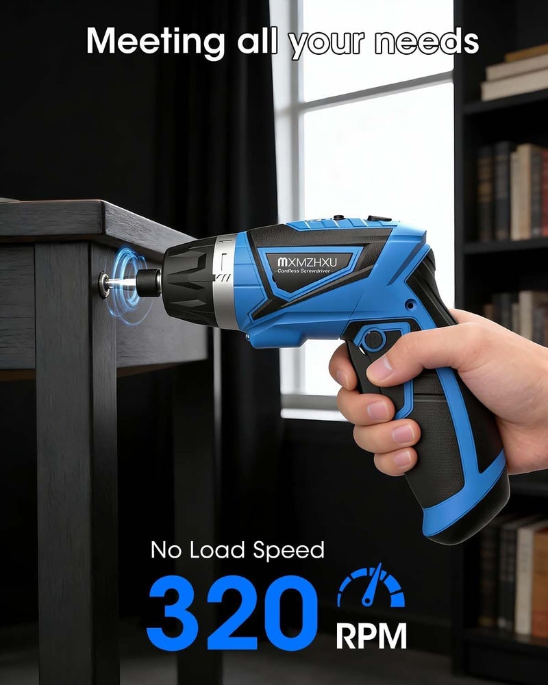 MXMZHXU 8V Cordless Screwdriver,6+1 Torque Max 10N·m Electric Power Screwdriver with 47 Accessories,180°Pivoting Handle, 2000mAh Rechargeable Screw Gun&Bit Set with LED Light, Flexible Shaft,for Home,Office - Image 5